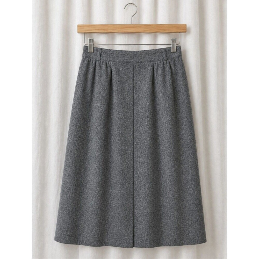 Vintage Panther Gray Wool Pleated High Waist Pockets Tailored Preppy Midi Skirt